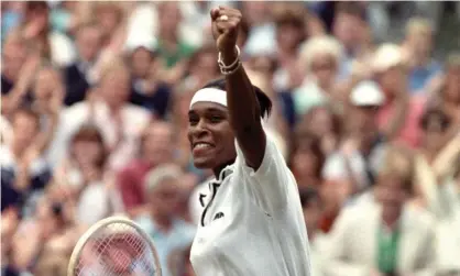  ??  ?? Zina Garrison celebrates after defeating Monica Seles in the quarter-finals at Wimbledon in 1990. Photograph: Adam Butler/PA Images