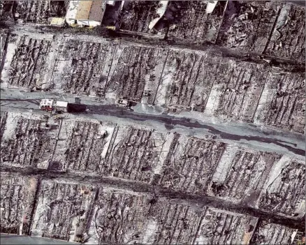  ?? K.C. Alfred San Diego Union-Tribune ?? ROWS OF MOBILE homes lie destroyed Friday near Rancho Monserate Country Club, razed by the Lilac fire in San Diego County.