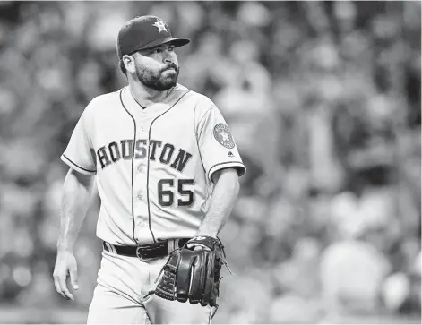  ?? Jason Miller / Getty Images ?? After pitching well recently, Astros starter Jose Urquidy gave up six runs in four innings against the Indians on Wednesday night.