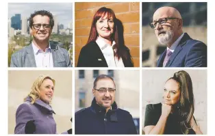  ??  ?? Michael Oshry, Cheryll Watson, Mike Nickel, Kim Krushell, Amarjeet Sohi, and Diana Steele are among the candidates running for the top job at Edmonton city hall this fall.