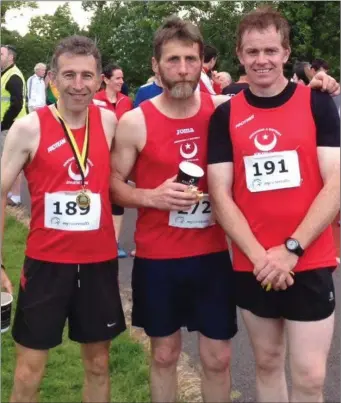  ??  ?? Paddy Murphy (189), John Cooper (272) and Francis Murray at the Bohermeen 5k Road Race.