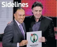  ??  ?? NBA Deputy Commission­er Mark Tatum, left, poses with Boston Celtics co-owner Wyc Grousbeck on Tuesday after the Celtics won the first pick in the NBA Draft in New York.