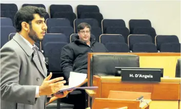  ?? ALLAN BENNER/STANDARD STAFF ?? St. Catharines resident Al Jumaily discusses his concerns about racism, at Thursday's regional council meeting.