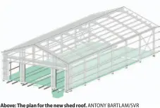  ?? ?? Above: The plan for the new shed roof. ANTONY BARTLAM/SVR
Right: Rusted roof, purlin and fixing. ANTONY BARTLAM/SVR