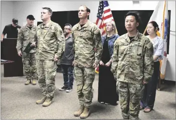  ?? ?? Airborne test Force soldiers cody LaValla, cody shew and billy Vang were promoted from staff sergeant to sergeant First class on the afternoon of Oct. 6. (photos by Ana Henderson)