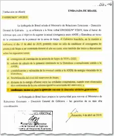  ??  ?? El 4 de abril Brasil desplegó todas sus cartas. Además de la potencia de Itaipú a ser contratada, pedían seis puntos más de los cuales consiguier­on cinco según el Acta Bilateral firmada.