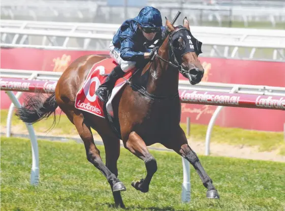  ?? Picture: AAP IMAGE ?? Lindsay Park filly Ennis Hill wins at Caulfield last start to stake her claim on the Blue Diamond Stakes tomorrow.