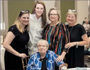  ??  ?? Mary Harsh (seated), daughter of Nia Warnock, who funded the original Arkansas First Ladies Exhibition in 1955, with daughters and granddaugh­ters Julia Kirk, Elizabeth Anderson, Molly Burns and Amy Sixbey