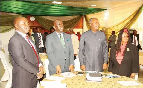  ??  ?? Director-general, Lagos Chamber of Commerce and Industry, (LCCI), Muda Yusuf (left); President, Babatunde Ruwase; Director General/chief Negotiator, Nigerian Office for Trade Negotiatio­n, Amb, Chiedu Osakwe and Vice President, LCCI, Mrs, Toki Mabogunje...