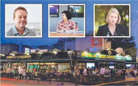  ??  ?? Territory Budget architects, the under treasurer Craig Graham, top left, and top public servant Jodie Ryan, middle, were spotted at Shenanniga­ns on Friday night after Treasurer Nicole Manison, right, held a lunch for her staff earlier that day