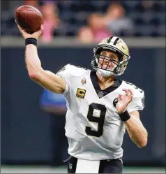  ?? CURTIS COMPTON / CCOMPTON@AJC.COM 2018 ?? New Orleans QB Drew Brees recently signed a two-year, $50 million contract with the Saints but could step away from the playing field after the 2020 season if he chooses.