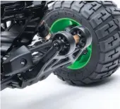  ??  ?? An adjustable wheelie bars comes standard on the Quantum Flux XT, which is a great feature to keep the truck moving forward when really punching the throttle.