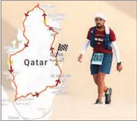 ??  ?? Mubarak Abdulaziz Al Khulaifi is aiming to set fastest time for circumnavi­gation of Qatar with his ‘Run Around Qatar’.