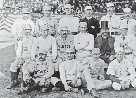  ?? LIBRARY OF CONGRESS, CORBIS/VCG, VIA GETTY IMAGES ?? Old Hoss Radbourn, top left, flips the bird in a pregame photo from 1886.