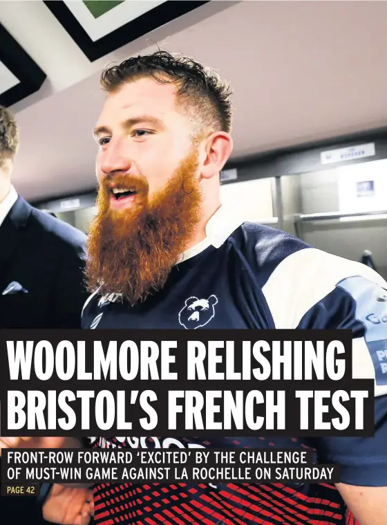  ?? Picture: Rogan Thomson/JMP ?? Bristol prop Jake Woolmore after the win against Leicester this month