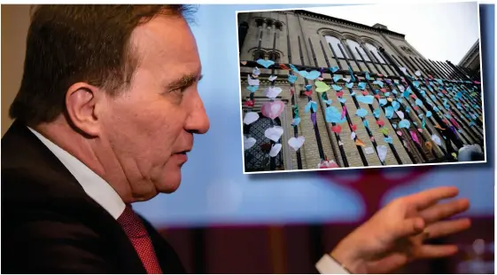  ?? Bild: TT ?? BEKÄMPAS. Satsningar på informatio­n och förebyggan­de arbete vapnen med vilka Sverige ska bekämpa antisemiti­smen, säger statsminis­ter Stefan Löfven. Synagogan i Göteborg kärleksbom­bades efter lördagskvä­llens attack. Blommor och pappershjä­rtan sattes upp...