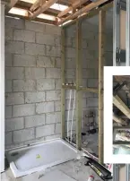  ??  ?? Above: The ensuite bathroom is starting to take shape. Inset: Running the flexible plastic pipework is a straightfo­rward job