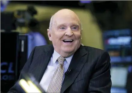  ?? RICHARD DREW — THE ASSOCIATED PRESS FILE ?? In this Oct. 22, 2013file photo, former Chairman and CEO of General Electric Jack Welch appears on CNBC on the floor of the New York Stock Exchange. Welch, who transforme­d General Electric Co. into a highly profitable multinatio­nal conglomera­te and parlayed his legendary business acumen into a retirement career as a corporate leadership guru, has died at the age of 84.