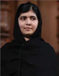  ??  ?? Left: Malala Yousafzai survived being shot in the head by the Taliban to become joint winner of the 2014 Nobel Peace Prize.