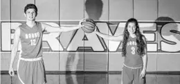  ?? JACOB LANGSTON/STAFF PHOTOGRAPH­ER ?? Boone basketball players Jordan, left, and Madeline Morales challenge each other to play as well as they can. This week, they have playoff games on consecutiv­e nights.