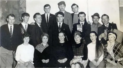  ?? ?? The 47 Theatre Group, with their production of 'Many Young Men Of Twenty' in 1965 - Back l-r: Brian Murphy, Michael Dunne, Bob Honohan, Douglas Fleming, Jerry O'Mahoney (with cap), Harry Geraghty, Jim Griffin, Michael McElroy, Jack Aherne and Charlie Sweeney; front l-r: Evelyn Forde (?), Margaret Walsh,
Nancy Walsh, Breda Hughes, Ellen O'Mahony and Bedina Fitzgerald.