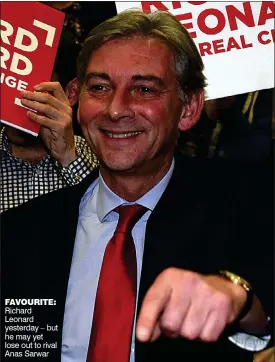  ??  ?? FAVOURITE: Richard Leonard yesterday – but he may yet lose out to rival Anas Sarwar