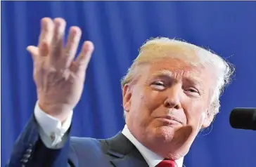  ?? MANDEL NGAN/AFP ?? US President Donald Trump gestures as he speaks about combating the opioid crisis at Manchester Community College in Manchester, New Hampshire, on Monday.