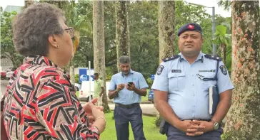  ?? Photo: Ashna Kumar ?? Commanding Officer Totogo, Superinten­dent of Police Meli Sateki (right), at the University of the South Pacific’s Laucala Campus in Suva on June 9, 2020.