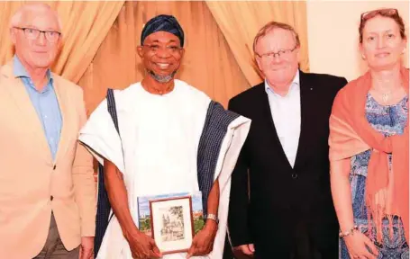  ??  ?? L-R: Chief of Cancer Centre, Karslen Ridwelslin; Osun State Governor, Ogbeni Rauf Aregbesola; Team Leader, Professor of Surgery, Prof. Dr. Hans Lippert; and Prof. Dr. Stefanie Wolff, during their visit to the Governor on intention to organise cancer...