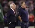  ?? ADAM HUNGER - THE ASSOCIATED PRESS ?? FILE - New England Patriots owner Robert Kraft, left, talks to head coach Bill Belichick as their team warms up before an NFL football game against the New York Jets in East Rutherford, N.J., in this Monday, Oct. 21, 2019, file photo.