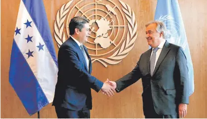  ?? FOTOS: CORTESÍA CASA PRESIDENCI­AL ?? El presidente Juan Orlando Hernández se reunió con el secretario general de la ONU, António Guterres.