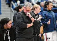  ?? Jessica Hill/AP ?? UConn coach Geno Auriemma paces on the court in the second half of an NCAA college basketball game against St. John’s Tuesday in Hartford.