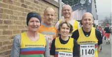  ??  ?? Five of the club runners at the Thirsk 10-mile road race