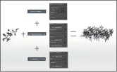  ??  ?? Here are the settings I use to quickly create visually interestin­g vegetation. Notice how the shape is still readable, even when it’s duplicated and grouped.