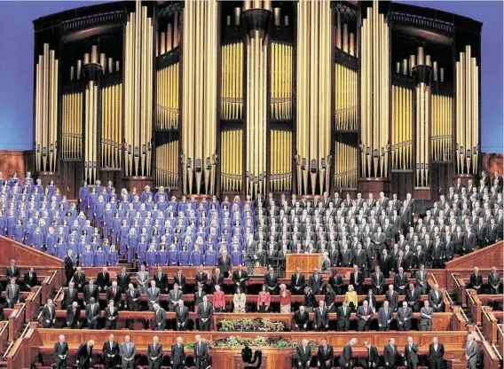  ?? Rick Bowmer / Associated Press ?? The Tabernacle Choir at Temple Square perform during The Church of Jesus Christ of Latter-day Saints’ twice-annual church conference in Salt Lake City.