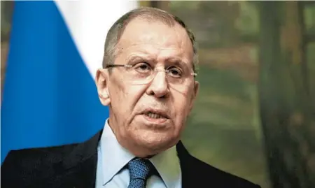  ?? YURI KOCHETKOV/EUROPEAN PRESSPHOTO AGENCY ?? Russian Foreign Minister Sergey Lavrov called sanctions imposed Thursday by President Biden “absolutely unfriendly and unprovoked.” Russia retaliated Friday to sanctions by the United States.