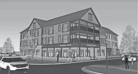  ?? PROVIDED BY J CARTER BEAN ARCHITECT ?? Beulah Crossing, two mixed-use buildings, will serve as the entrance from downtown Grove City to the Beulah Park Living developmen­t.