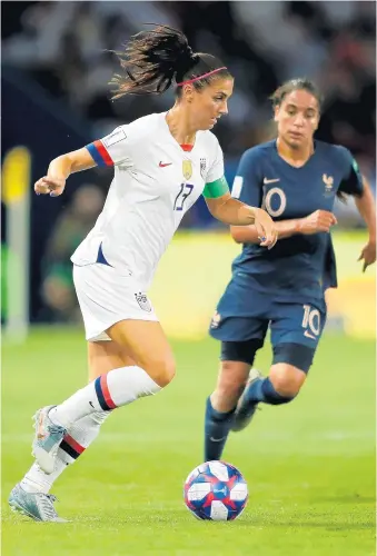  ?? RICHARD HEATHCOTE/GETTY ?? Alex Morgan hasn’t had a goal since scoring five in the United States’ World Cup opener against Thailand, but she remains the focus of opponents’ defensive plans.