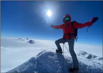  ?? PHOTO COURTESY OF MEGAHAN BUCHANAN ?? Meghan Buchanan is pictured on Vinson Massif in Antarctica. Buchanan is an aerospace engineer who was diagnosed with dyslexia as a young girl. She uses that obstacle to push herself to go far in life. She will leave for Norway on March 31 to begin a trek to the North Pole. She has already done the Seven Summits and the South Pole.