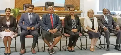  ??  ?? From left: Special administra­tors Janice Nand, Vilash Chand and Chairman Isikeli Tikoduadua with Minister for Local Government Premila Kumar, Permanent Secretary Local Government Dimity Fifer and Vimal Kumar.