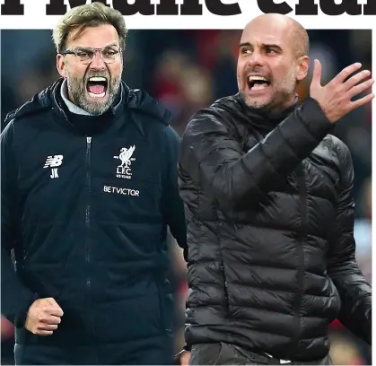  ??  ?? Title rivals: Liverpool’s Klopp (left) and Manchester City’s Guardiola face each other this Sunday in a huge clash