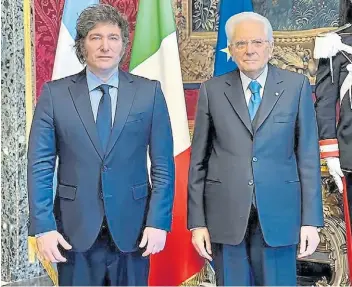  ?? ?? Bilateral. Javier Milei ayer con el presidente de Italia, Sergio Mattarella.