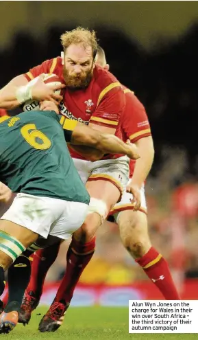  ??  ?? Alun Wyn Jones on the charge for Wales in their win over South Africa – the third victory of their autumn campaign