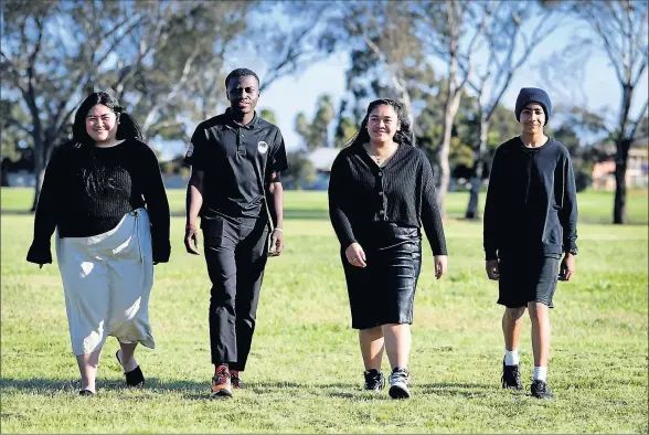  ?? ?? Telling their stories: Duniya Behter participan­ts Aby Simaika, Jonathan Safari, Sharon Simaika and Kazadi Kadima from Shepparton.