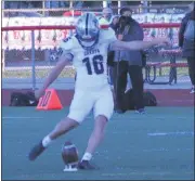  ??  ?? Dakota’s Kollin Kralapp did not just kick off the 2020 season. He also booted a 39-yard field goal with 1:01 to play to put his team ahead for good against Chippewa Valley Friday night.