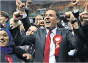  ?? ?? Anas Sarwar, the leader of the Scottish Labour Party, celebrates results during the local council elections in Glasgow