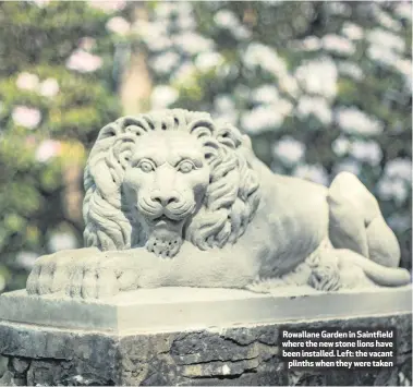  ??  ?? Rowallane Garden in Saintfield where the new stone lions have been installed. Left: the vacant
plinths when they were taken