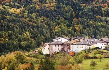  ??  ?? Dall’alto, in senso orario: l’abitato di Grumes, e due tratti del sentiero dei vecchi mestieri. Pagina accanto: la Foresta di Paneveggio.