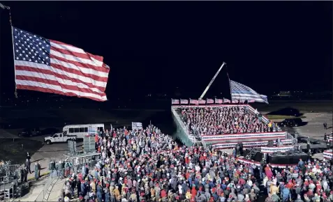  ?? Alex Brandon / Associated Press ?? President Donald Trump speaks during a campaign rally at Southern Wisconsin Regional Airport on Saturday in Janesville.