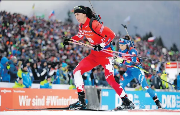  ?? MATTHIAS SCHRADER/THE ASSOCIATED PRESS ?? Biathletes, such as Team Canada’s Rosanna Crawford, “need to use all their brain power” and build mindfulnes­s.